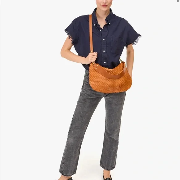 Clare V Tan Leather Shoulder Bag with Woven Texture - Picture 5 of 9